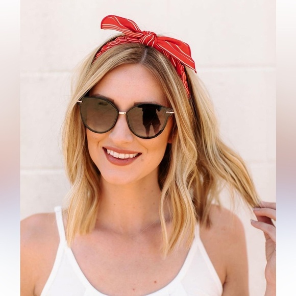 None Accessories - Boutique Braided Headband w/Bow Knot Elastic Wrap Around Red & White One Size